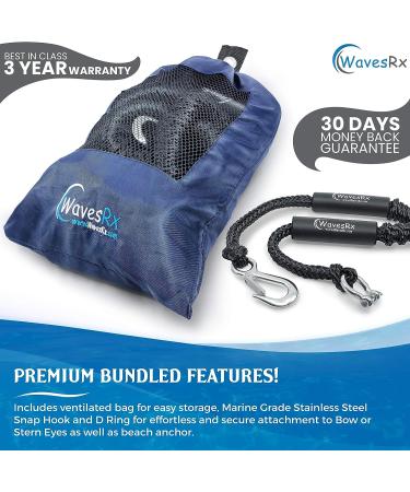 WAVESRX AnchorMate Bungee Line | Elastic Anchor Rope for Boat, Jet Ski & PWC | Prevents Dislocation | Ventilated Bag, SS Snap Hook & D Ring | 14'-50' (Boat) - Buy Online on GoSupps.com