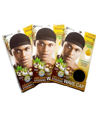 Healthy Treated Wave Deluxe Stocking Wave Cap Black (3 Pack) 1 Count (Pack of 3)