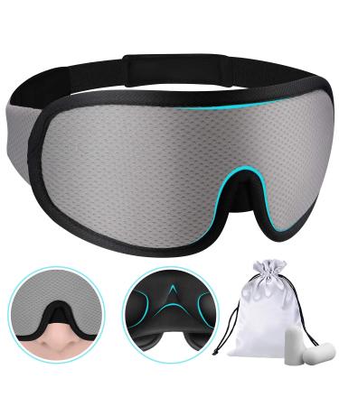 PrettyCare Eye Masks for Sleeping  3D Contoured Sleep Night Mask  Blockout Light 100%  Eye Covers Blindfold Sleep Masks for Women Men  with Earplugs and Travel Bag Night Eyeshade (Gray) Grey Hole Eye Mask