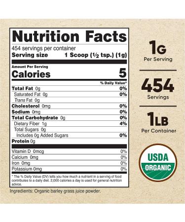 Nutricost Organic Barley Grass Juice Powder 1 LB (16oz) | USDA Certified Organic - Buy Online on GoSupps.com