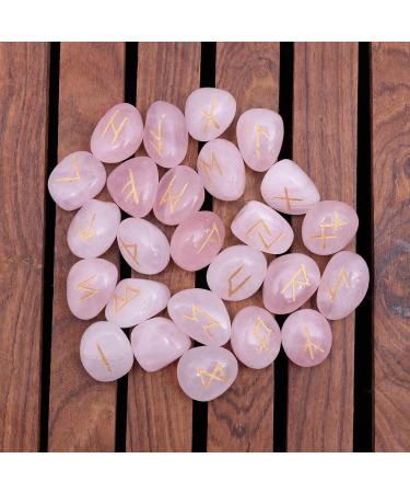 Rose Quartz Gemstone Rune Stones Set | Elder Futhark Alphabet Engraved | 25pcs for Feng Shui, Reiki, Chakra Healing | 15-20mm - Buy Online on GoSupps.com