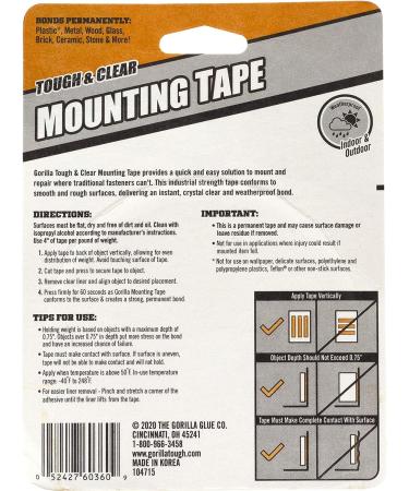 Gorilla Tough & Clear Double Sided Adhesive Mounting Tape  Extra Large  1 x 150  Clear  (Pack of 1) 1 - Pack - Buy Online on GoSupps.com