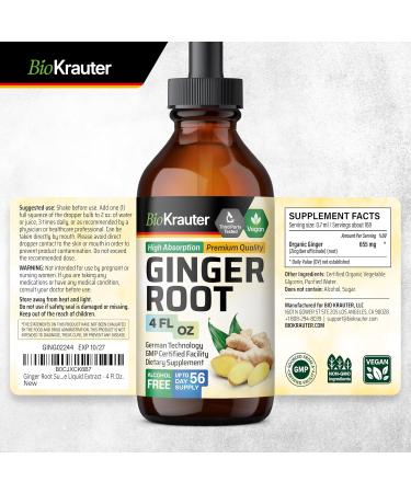 BIO KRAUTER Ginger Root - Liquid Drops Ginger Extract 655 mg per Serving 4 Fl.Oz 56-Day Supply - Pure Vegan Zingiber Officinale for Digestive Support & Daily Wellness - Alcohol & Sugar Free 4 Fl Oz (Pack of 1) - Buy Online on GoSupps.com