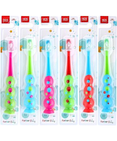 Farber Baby Kids Toothbrushes Set - 6 Pack of Children's Toothbrushes with Extra Soft Bristles and Travel Covers - Ideal for Sensitive Teeth - Easy Grip Suction Cup Handles - Color Variety - Buy Online on GoSupps.com