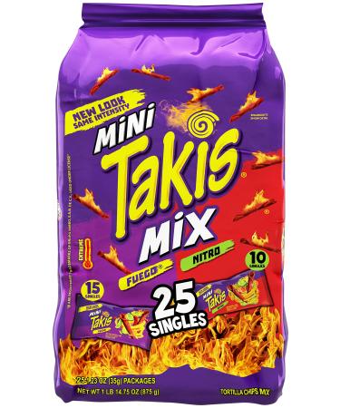 TAKIS Rolled Mini Fuego and Nitro Tortilla Chips Bag of 25 count