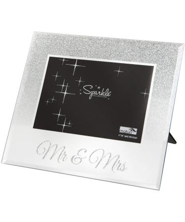 Maturi Silver Glitter Photo Frame Mirrored 6 x 4 Inch Mr & Mrs Wedding Gift