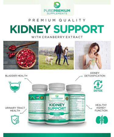 PurePremium Kidney Support Supplement - Promotes Urinary Tract Health with Cranberry, Astragalus & Uva Ursi - 60 Capsules - Buy Online on GoSupps.com