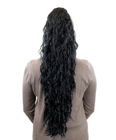 Very long voluminous ponytail hairpiece braid with kinky curls black N838-1