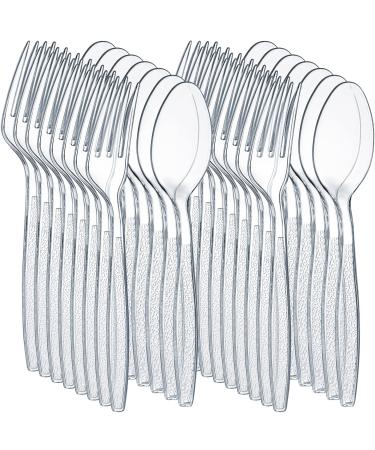 Clear Plastic Cutlery Set - (Bulk Pack 360 Pcs) Disposable Plastic Utensils Heavy Duty, 180 Plastic Forks and 180 Spoons, Silverware Sets for Party Supplies, Dinners, Take-Out, Catering, Food Services Forks and Spoons