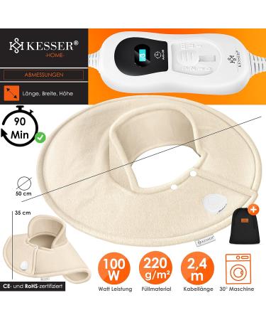 Kesser Electric Heating Pillow for Shoulder Neck & Back - 3 Temperature Levels Remote Control Washable Beige - 100W with Auto Shut-Off - Buy Online on GoSupps.com