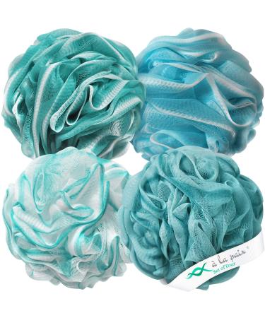 Loofah Bath Sponge XL 75g Set of 4 Ocean Colors by   La Paix - Soft Exfoliating Shower Lufa for Silky Skin - Long-Handle Mesh Body Poufs- Women and Men s Luffas - Loufa Sponges- Full Cleanse & Lather