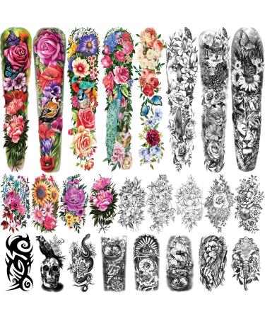 8 Sheets Full Arm Temporary Tattoo and 17 Sheets Half Arm Tattoo 30 Sheets Tiny Tattoo Butterfly Daisy Waterproof Realistic Tattoos for Girls Women