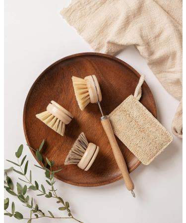 Jungle Culture Eco-Friendly Bamboo Dish Brush Set - 4 Piece Kitchen Cleaning Brushes with 3 Replacement Heads - Long Handle Wooden Brush for Pans, Plates, and Dishes - Buy Online on GoSupps.com