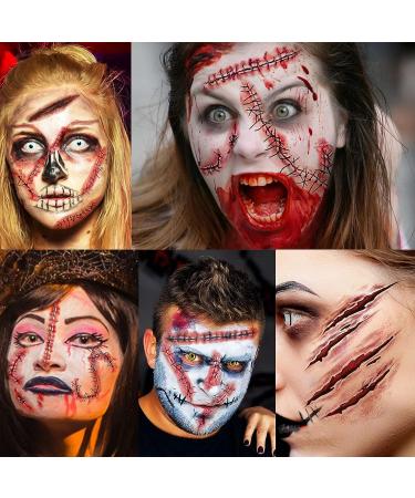 EGMBGM 128+ PCS Halloween Fake Stitches Temporary Tattoos Kit | 3D Zombie Makeup for Adults & Kids | Scary Chucky Scars & Blood Face Stickers - Buy Online on GoSupps.com