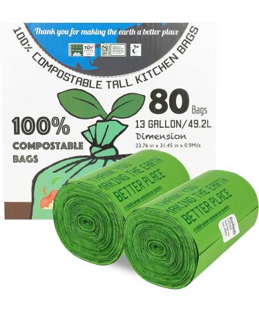 Cacus Compostable Trash Bags 13 Gallon/49.2L (80 Count) | Durable Leak-Proof & Biodegradable | Certified BPI & OK Compost | Heavy-Duty Plant-Based Garbage Bags for Food Waste - Buy Online on GoSupps.com