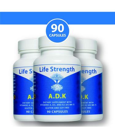 Life Strength ADK Supplement (90 CT) - Physician Formulated Vitamins A1 D3 & K2 (MK7) for Bone Health - Immune Support - Pack of 2 - Buy Online on GoSupps.com
