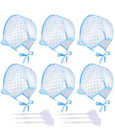 6 Pieces Disposable Hair Highlight Cap Tipping Cap Hair Coloring Highlight Dye Cap with 6 Pcs Plastic Hooks for Highlighting Dyeing and Coloring