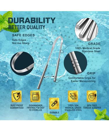GTEX Tongue Scraper (3 Pack) - Medical Grade Stainless Steel Cleaner for Adults and Kids - Travel Pouch Included - Buy Online on GoSupps.com