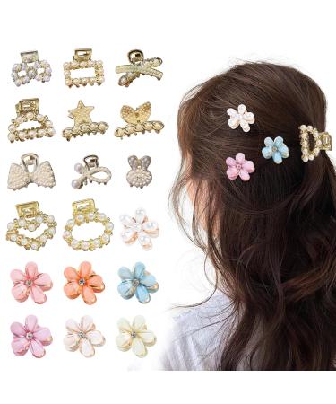 18Pcs Small Pearl Hair Clips Metal Pearl Hair Clips Hair Accessories for Women Mini Hair Clips Small Hair Clips Small Flower Hair Clips Pearl Hairpin Mini Hair Pins for Hair Decoration