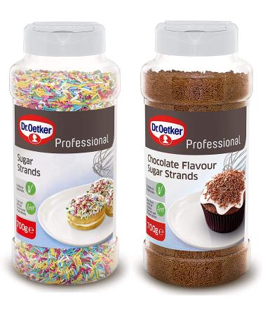 Dr Oetker Professional Coloured Sugar Strands and Chocolate Flavour Sugar Strands 2x700g.Sprinkles Hundreds & Thousands for Baking & Decorating Cakes Ice Cream & Confectionery