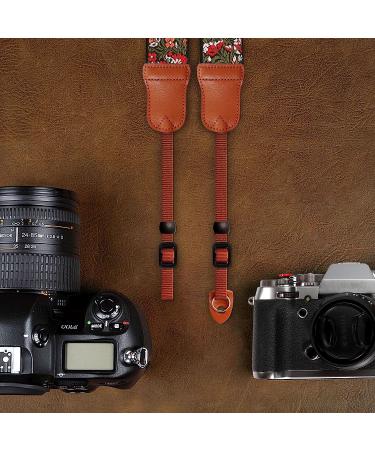 Green Flower 2'' Wide Adjustable Camera Strap for DSLR/SLR - Double Layer Cowhide Ends, Pure Cotton Embroidered Woven Strap - Universal Neck & Shoulder Strap for Photographers - Buy Online on GoSupps.com