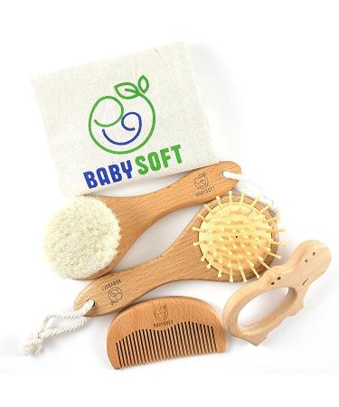 Babysoft Baby Hair Brush & Comb Set for Newborns & Toddlers-Promotes Blood Circulation  Stimulates & Massage Baby's Scalp  Prevents Cradle Cap-Great Baby Shower & Baby Registry Gift! (5 Piece Set)