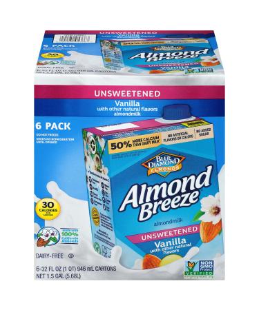Almond Breeze Dairy Free Almondmilk, Unsweetened Vanilla, 32 Ounce (Pack of 6) Vanilla,Unsweetened 32 Ounce (Pack of 6)