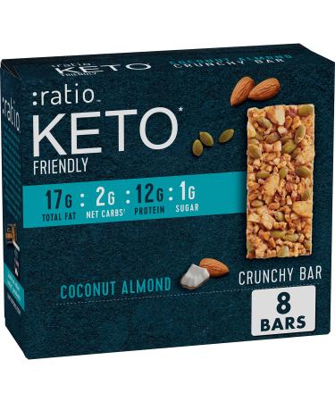 :ratio KETO Friendly Crunchy Bars, Coconut Almond, Gluten Free Snack, 8 ct