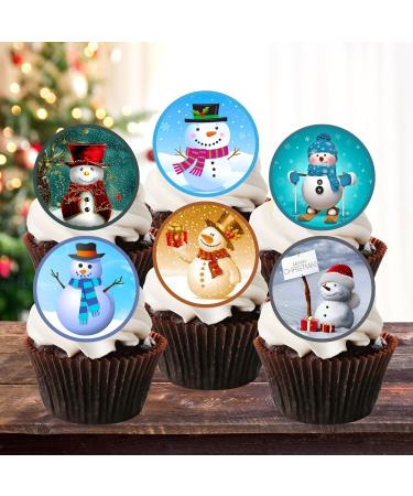 PRECUT Christmas Snowman Cupcake Toppers Mix Christmas Edible Cake Decorations Snowman Cake Toppers Xmas Cupcake Decoration Cute Snowman Cup Cake Topper (12) - Buy Online on GoSupps.com