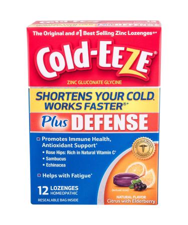 Cold-EEZE Plus Defense Cold-Shortening Lozenges 12 Count Cold Remedy Citrus with Elderberry Flavor 12 Count (Pack of 1)