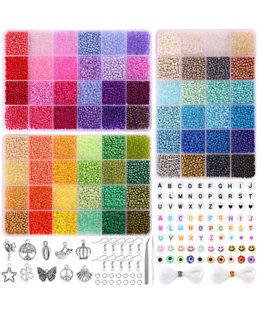 QUEFE 40000pcs 2mm Glass Seed Beads for Jewelry Making Kit, 440pcs Letter  Beads 100pcs Evil Eye Beads for Bracelets Necklace Ring Making DIY Art  Craft
