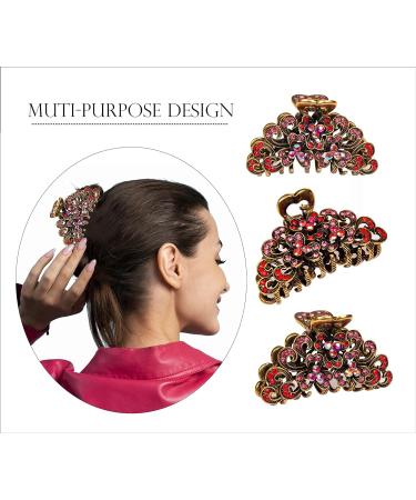 Crystal Rhinestone Hair Claw - Antique Silver Plated Metal Hair Clip for Thin & Thick Hair - Anti Slip Large Claw Clip - Hair Styling Accessory - Buy Online on GoSupps.com