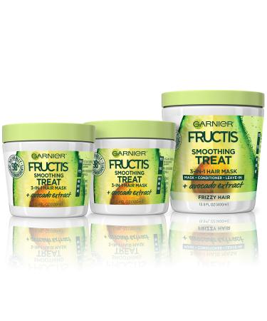 Garnier Fructis Hair Care Smoothing Hair Mask Treatment with Avocado Extract, Vegan, Paraben and Silicone-Free, (amount) Avocado Extract 3 Piece Assortment