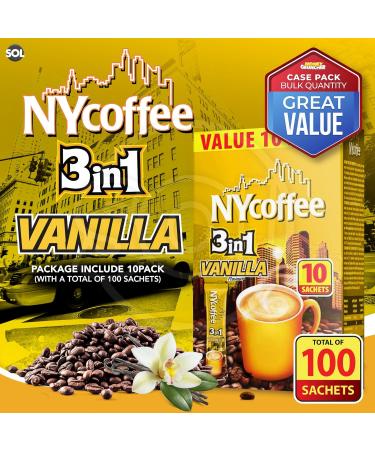 SOL 100pk Bulk NY 3 in 1 Coffee Sachets Vanilla Latte and SOL Stickers Case Pack NY Coffee 10 x 10 Coffee Sachets 3in1 - Bundle - Buy Online on GoSupps.com