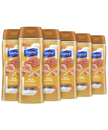 Suave Essentials Gentle Body Wash Milk & Honey 6 Count With A Sweet Oil Blend Essence Infused With Vitamin E & Honey Extract 18 Oz
