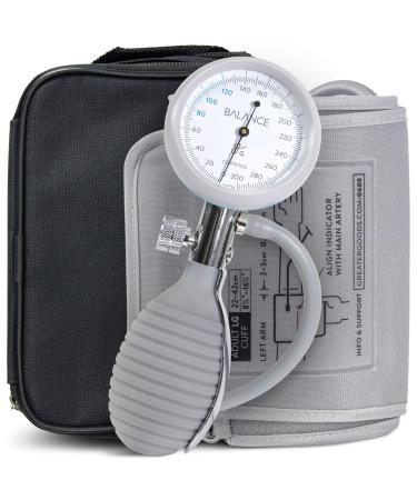 Greater Goods Sphygmomanometer - Manual Blood Pressure Cuff with Combined Bulb Dial and Air Valve | Large Extra-Comfortable Premium Cuff | for Clinical or Home Use | Designed in St. Louis Grey