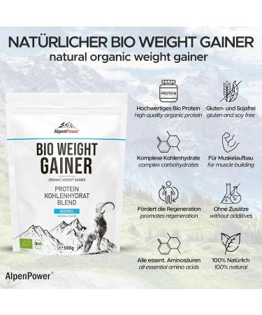 AlpenPower BIO Mass Gainer Nature 1kg - 100% natural ingredients and no additives - High-quality protein and carbohydrate blend - For muscle building - Buy Online on GoSupps.com