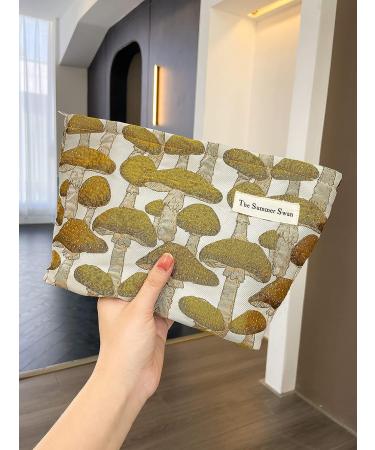 Floral Cosmetic Bag | Large Makeup Pouch for Travel and Daily Use - Mushroom Yellow - Buy Online on GoSupps.com