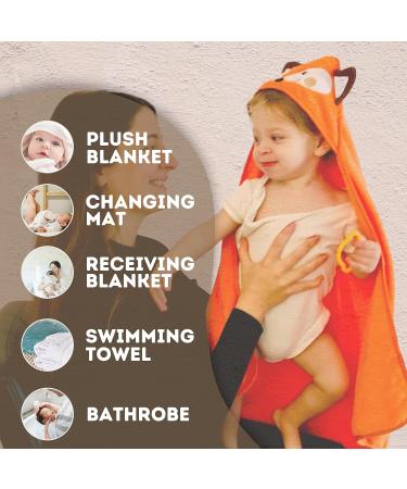 Mother's Choice 100% Cotton Baby Towel with Hood - Ultra Soft & Absorbent (75x75cm) - Large Bath Towel for Newborns & Infants - 3D Fox Hooded Design - Orange Fox - Buy Online on GoSupps.com