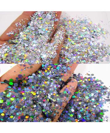 Silver and Gold Chunky Glitter for Nails, 4Bottles 4Colors Chunky Face  Glitter Holographic Hair Resin Craft Glitter 10g jar Cosmetic Glitter