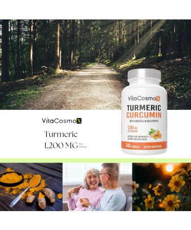 VitaCosmoX Turmeric Curcumin with Bioperine 1200 mg Veggie Capsules 240 Count Non-GMO Vegan - Buy Online on GoSupps.com