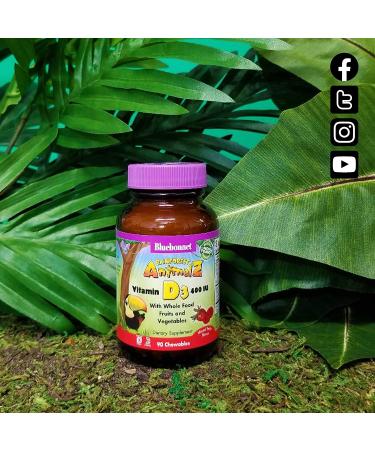 Bluebonnet Nutrition Rainforest Animalz Vitamin D3 - Chewable Mixed Berry Tablets (400 IU, 90 Count) - Buy Online on GoSupps.com