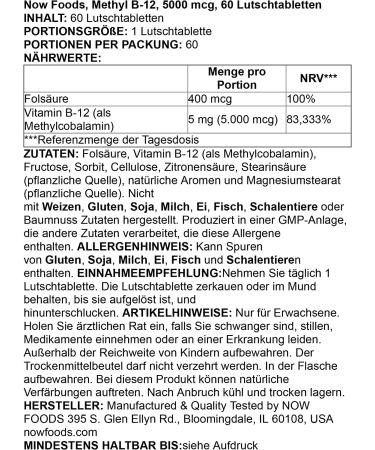Now Foods Methyl B-12 5000 mcg - 60 Lozenges | Boost Energy & Support Nerve Health - Buy Online on GoSupps.com