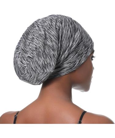 Satin Lined Bonnet XL Black Stripe Sleep Cap for Women - Adjustable Beanie for Long Curly Hair, Braids, Dreadlocks - Buy Online on GoSupps.com