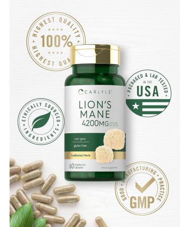 Carlyle Lions Mane Supplement Capsules | 60 Count | Vegetarian Non-GMO & Gluten Free - Buy Online on GoSupps.com