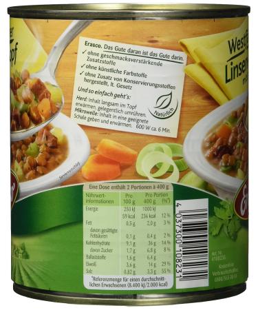 Erasco Westphalian Lentil Stew with Vinegar - Pack of 3 (3 x 800g Cans) - International Shipping Available - Buy Online on GoSupps.com