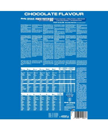 Buy Body Attack Power Protein 90 Chocolate 4kg - Premium Multi-Component Protein Powder with BCAA Vitamins & L-Carnitine - Extra Creamy Protein Shake - Made in Germany - Buy Online on GoSupps.com