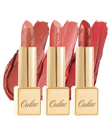 Oulac Metallic Orange Lipstick Set for Women High Payoff Lipcolor with Moisturizing Formula  Vegan & Cruelty-Free  Full-Coverage Lip Color 4.3g X 3PCS 3PCS Orange Lipsticks