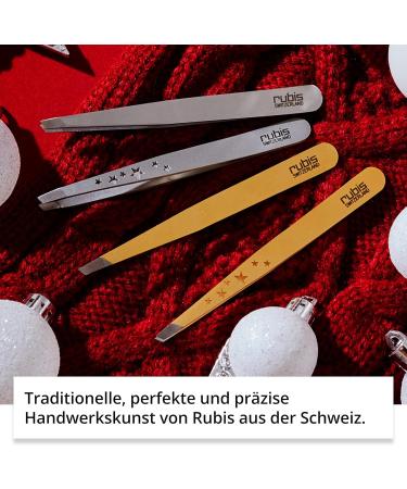 Rubis Tweezers Gold Slanted - Six Stars Collection | Premium Eyebrow Tweezers with Star Engraving - Perfect for Precision Grooming - Buy Online on GoSupps.com