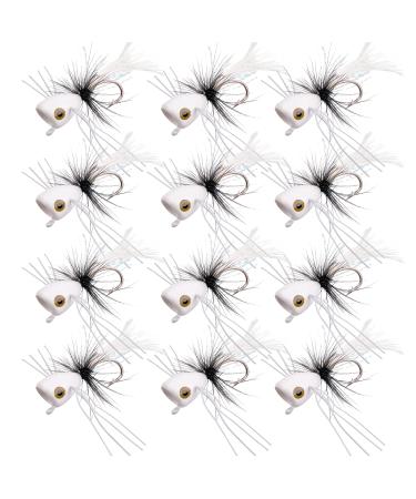 Fly Fishing Poppers, 12pcs Popper Flies for Fly Fishing Topwater Bass Panfish Trout Salmon Bluegill Poppers Flies Bugs Lures Colorful Fishing Bait Lures with Hooks for Freshwater Fishing Assortment white-12pcs
